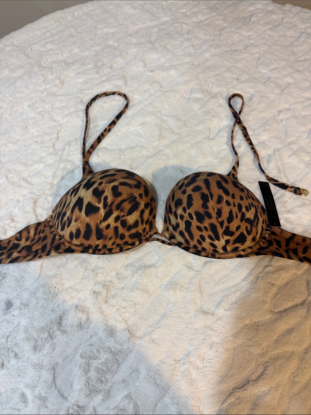 Victorias Secret Swim Bombshell Push Up Top Brazilian Leopard Size 34DD.